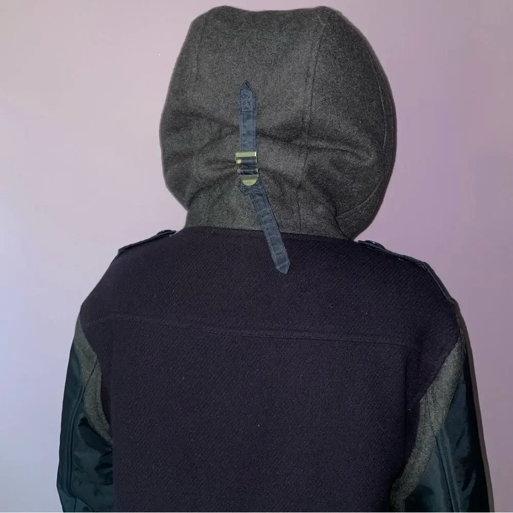 J Crew Parka Coat Burbridge Mixed Media Navy Charcoal